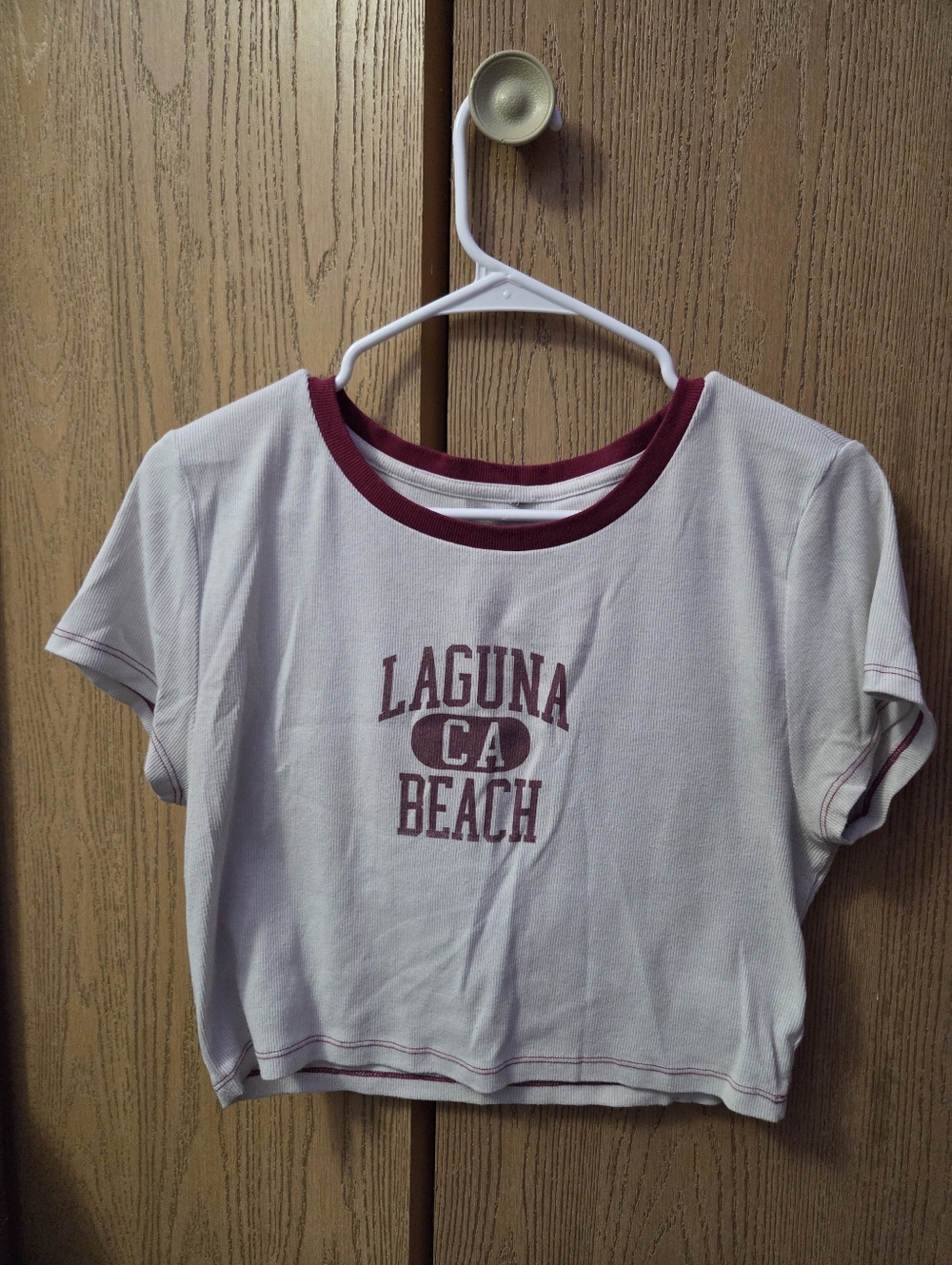 Laguna Beach Short Sleeve Graphic Tee - White with Burgundy Trim